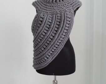 Knit accessories Katniss cowl Huntress cowl Huntress Katniss vest Asymmetrical vest Hunger games cowl Katniss costume Catching fire cowl