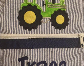 Backpack Adorable Tractor applique. Back to School, pre school, backpack, kindergarten, diaper bag, shower gift