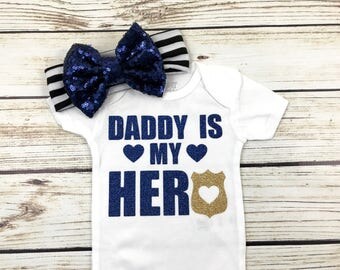 Daddy Is My Hero Baby Girl Police Daddy Bodysuit Outfit