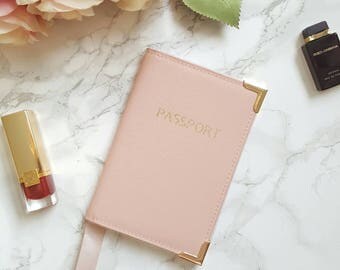 New! Personalised Monogram Saffiano Nude Leather Passport Cover