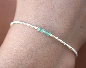 Emerald Bracelet-Sterling Silver Beads-Dainty Bracelet - Genuine Emerald-Beaded bracelet-May Birthstone-Bracelet Gemstone-Gemstone Jewelry