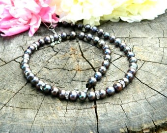 Black freshwater|pearl|necklace chunky pearl|jewelry black jewelry necklace gift|for|her bridesmaid|gift for women|gift wedding|jewelry gift