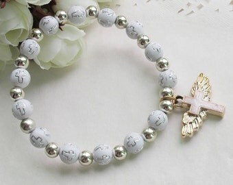 12 Pcs Angel Wing Cross Bracelet Favor for Boy and Girl - Baptism Favor / Christening Favor / Bautizo Recuerdos JA227-Wht