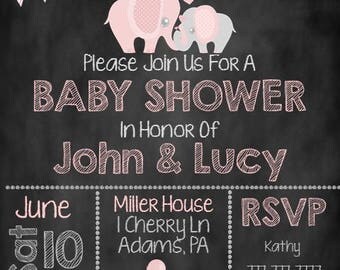 Pink and Grey Elephant Baby Shower, Elephant Baby Shower Invite