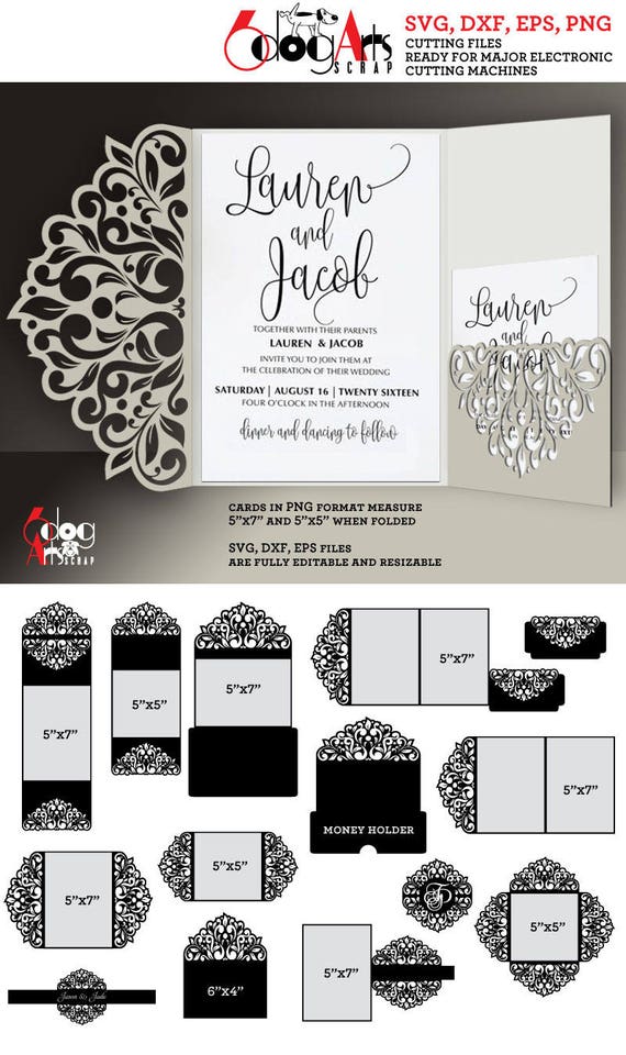 Download 12 Lace Envelope Card Band Templates Digital Cut SVG DXF