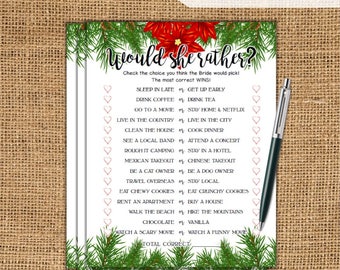 Would She Rather Christmas Bridal Shower Game - Christmas Printable Bridal Shower Game - Bachelorette Party Night - Hen Party Game XM77