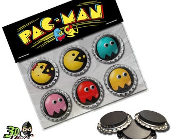 Pac Man Magnets | Bottle Cap Magnets | Party Favors | Gift