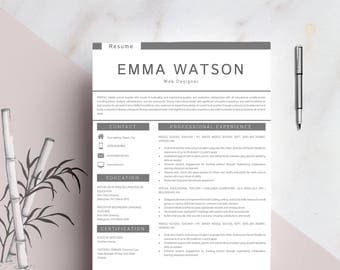 Resume Template Instant Download, Professional Resume Template, Resume Template for Word and Pages, Resume with cover letter - Emma