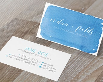 Rodan & Fields Business Cards - "MaryAnn" Two-Sided Blue Watercolor