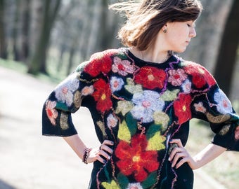 Felted Dress Black and Red Women's Clothing