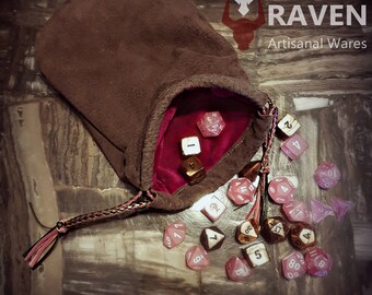 Brown & Pink Genuine Suede Dice Bag