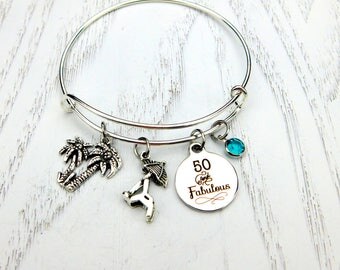 50th Birthday Gift, 50 and Fabulous Bracelet, Milestone Birthday, Beach Travel Bracelet, Best Friend Keychain ,Fiftieth Birthday, Birthday