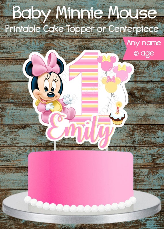 Baby Minnie Mouse 1st Birthday Cake Topper Printable Custom