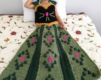 Princess Dress Blanket, Frozen Blanket Crochet Pattern, Anna Dress Blanket, Frozen Princess Crochet Pattern,Girl Blanket Pattern, Child size