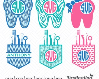 Dentist SVG Files, Dentist Monogram, Tooth SVG, Cutting Files, Silhouette Files, Cricut Files, Layered Vector, dxf eps png jpg pdf, D/009