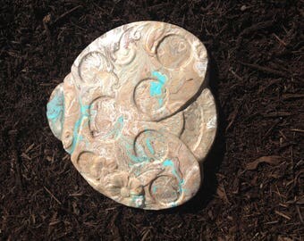 Hand-Painted Earthy Turquoise Ladybug Garden Stone