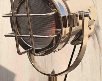 Industrial Frosted Chrome Tripod Floor Lamp