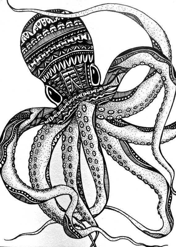 Download Octopus Print Zentangle Octopus Drawing Art Prints Black