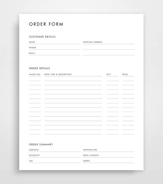 Order Form Template Photography Order Form Order Form