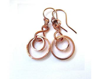 Abstract Circle Earrings Copper Jewelry Rustic Metal Boho Chic Gypsy Dangles Geometric Concentric Rings EcoFriendly Primitive Metalwork E269