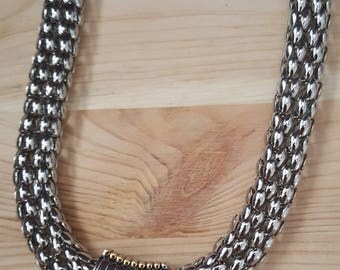 GLAM SALE...Gorgeous Silver Gold Beading Magnetic Choker Beaded Necklace. Collar Silver Necklace. Silver Collar Choker Necklace