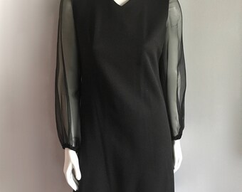 Vintage Women's 60's Mod, Black, Shift Dress, Chiffon by Puritan (M)