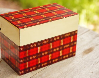 Vintage 50s-60s Plaid Metal Recipe Card Box/File Box/Retro/Mid Century