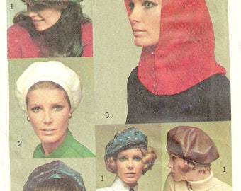 Vintage Hat Beret Ascot Sash Pattern Simplicity 7872