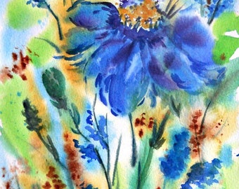 Blue Watercolor Flowers by Martha Kisling Art With Heart