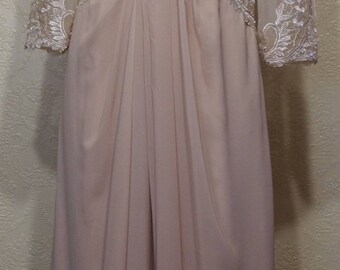 plus size 14-16 beige nude color EMBROIDERED LACE BEADED wedding dress Mother of the Bride dress brides maid dress pagan wedding gown