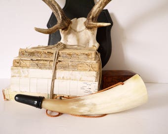 French vintage traditional horn wine drinking