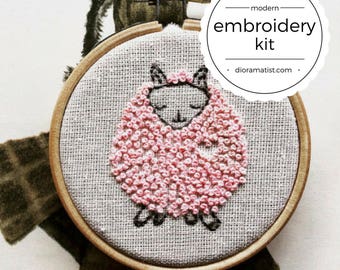 embroidery kit // Paloma the pink sheep - hand embroidery kit