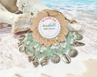 12 Seashell Wine Charms Beach Wine Charms Tropical Gifts Beach House Gift Shell Wine Glass Charm Beach Destination Wedding Favors Wine Rings