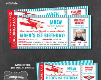Airplane Birthday Invitation, Airplane Invitation, Vintage Airplane Birthday, Airplane Ticket Invitation, Printable PDF File