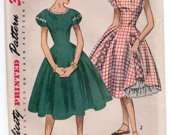 1940's Simplicity Petticoat and One-PIece Rockabilly Dress Pattern with Puff sleeves or Ruffle Sleeves- Bust 30" - UC/FF - No. 3862