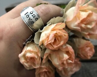Custom Spoon Ring - One Love - Hand Stamped Vintage Silverplated Spoon Ring - Personalized - Made in the USA