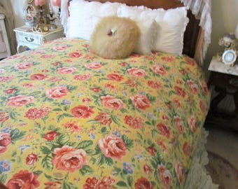 Laura Ashley Wild Rose Queen Duvet, Reversible Checked Duvet Cover, Yellow Rose, RARE