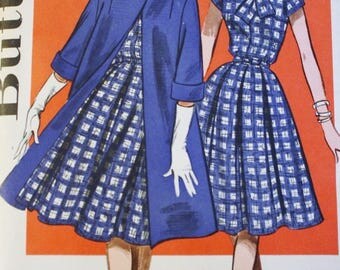 1950s One Piece Dress, Full Skirt, Vintage Sewing Pattern, Butterick 9663, Bust 34