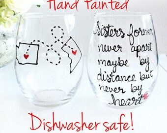 Long Distance Sister Gift, Long Distance Relationship, Birthday Gift, Moving Away Gift for Sister, Sister Wine Glass Going Away Gift