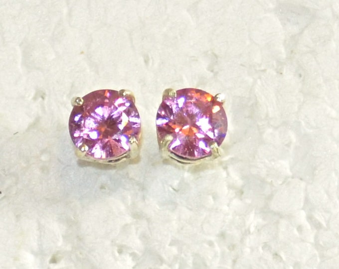 Pink Zircon Studs, 8mm Round, 4.80ct., Natural, Set in Sterling Silver E1072