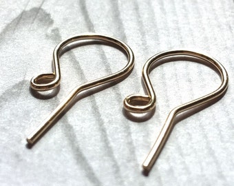 14K Solid Gold Earring Hooks, 18, 20 or 21 Gauge, 14K Solid Gold Earwire, 14K Gold Earring Hooks, One Pair (2 Pcs), Yellow Rose or Palladium