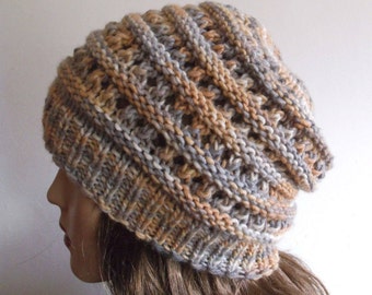 Chunky Women Hat. Wool Hat. Slouchy hat. Hand Knit Hat.