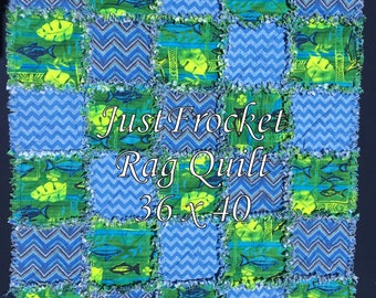 Fish and Chevron Boy Baby Blanket Rag Quilt 36 inches x 40 inches