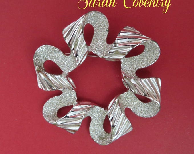 Sarah Coventry Ribbonette Brooch - Vintage 1970s Silver Tone Pin