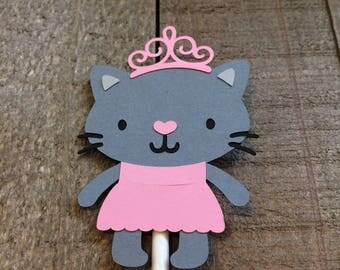 Princess Kitty Cat Cupcake Topper Kitten Animal Critter Birthday Party Baby Shower Decor Decoration