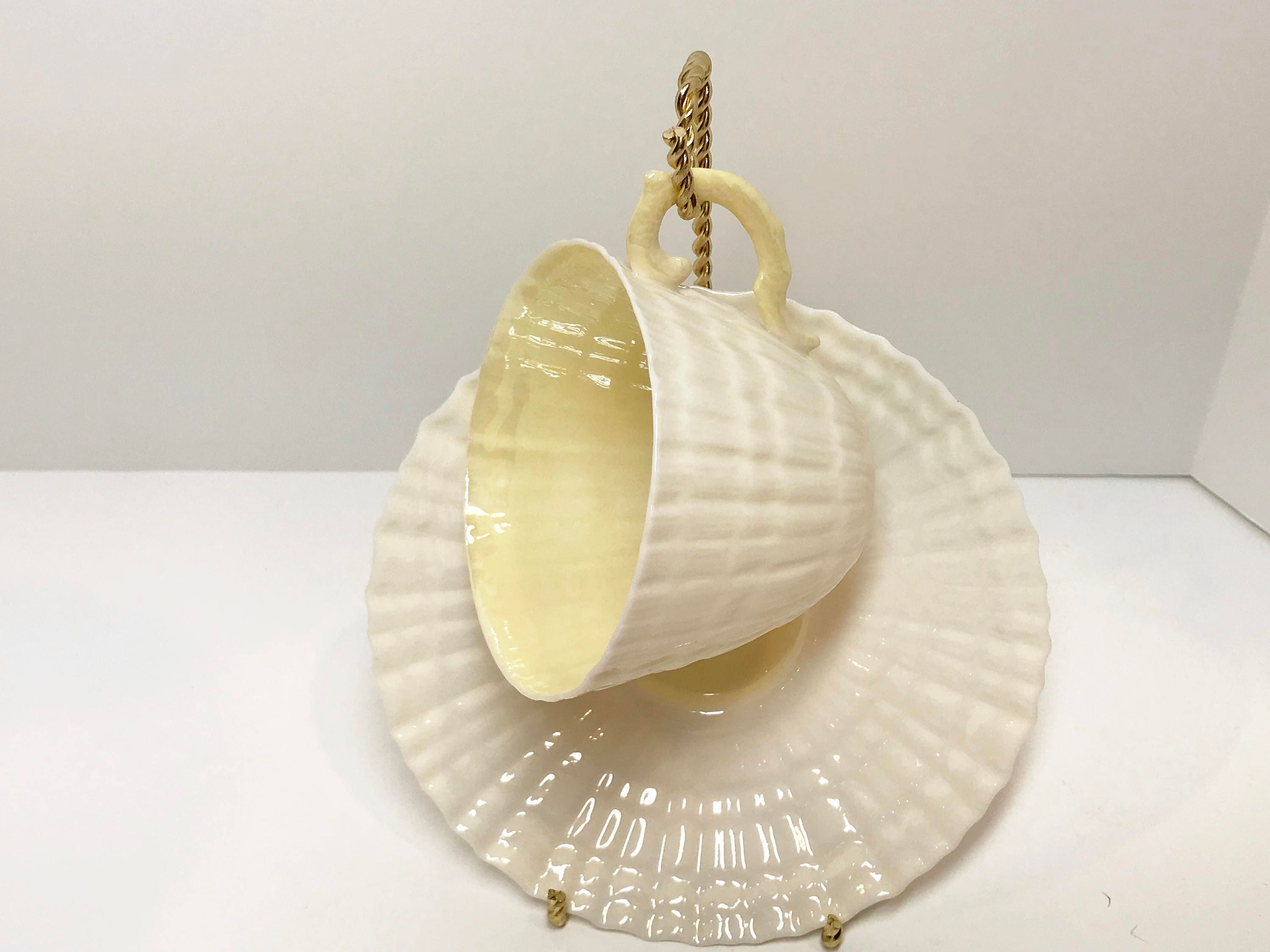 Limpet Belleek Tea Cup and Saucer and Plate, Irish Tea Cup, Belleek