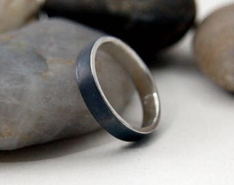 Black Sterling Silver Wedding Rings, Black Unisex Wedding Band, Black Mens Wedding Band, Black Womens Wedding Band, Black Silver Bands