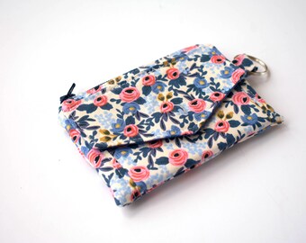 Floral Coin Purse, Small ID Wallet, Keychain Wallet, Floral Fabric, Card Holder