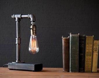 30% OFF SALE Industrial Lighting - Steampunk Lamp - Table Lamp - Edison Light - Vintage Light - Pipe Lamp - Bedside Lamp - Rustic Light - Lo