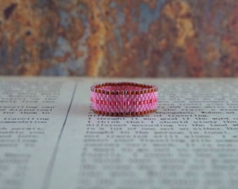Love ring Pink jewelry Solitaire ring Seed bead ring Rose ring Promise ring Gift|For|Her Anniversary ring Dainty ring Gift|For|Girlfriend
